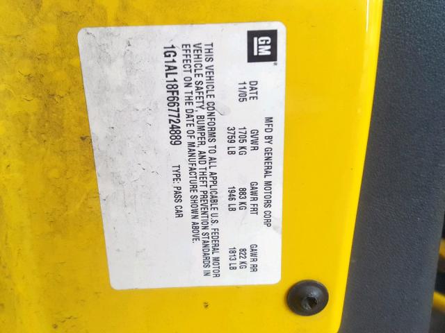 1G1AL18F667724889 - 2006 CHEVROLET COBALT LT YELLOW photo 10