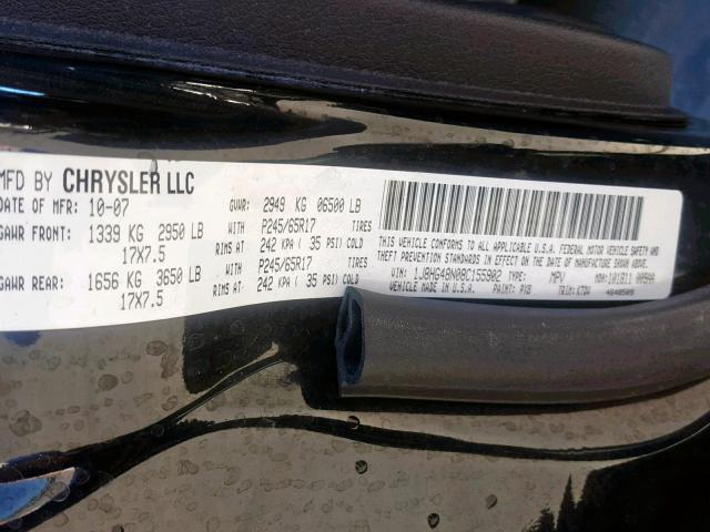 1J8HG48N08C155902 - 2008 JEEP COMMANDER BLACK photo 10