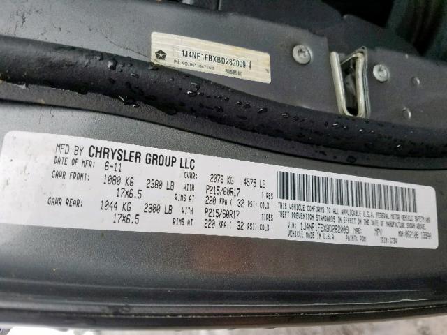 1J4NF1FBXBD282009 - 2011 JEEP COMPASS SP 灰色 照片 10