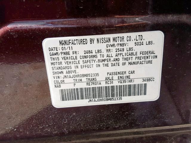 JN1AJ0HR0BM852335 - 2011 INFINITI EX35 BASE MAROON photo 10