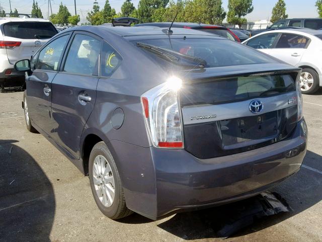 JTDKN3DP9E3063137 - 2014 TOYOTA PRIUS PLUG GRAY photo 3