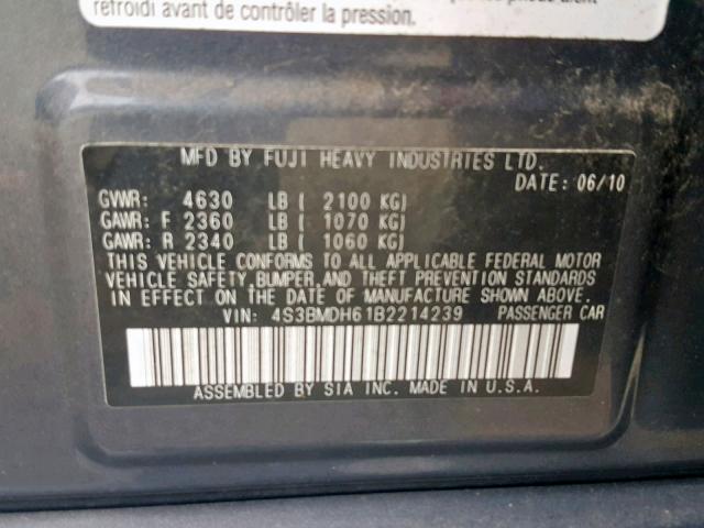 4S3BMDH61B2214239 - 2011 SUBARU LEGACY 3.6 CHARCOAL photo 10