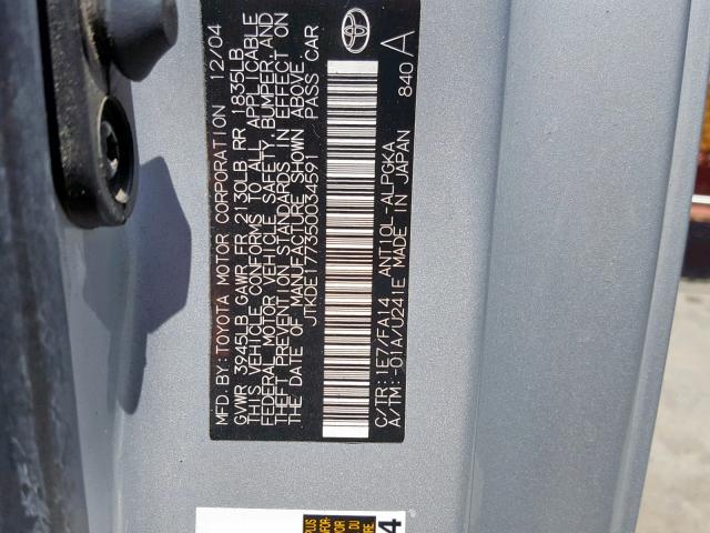 JTKDE177350034591 - 2005 TOYOTA SCION TC SILVER photo 10