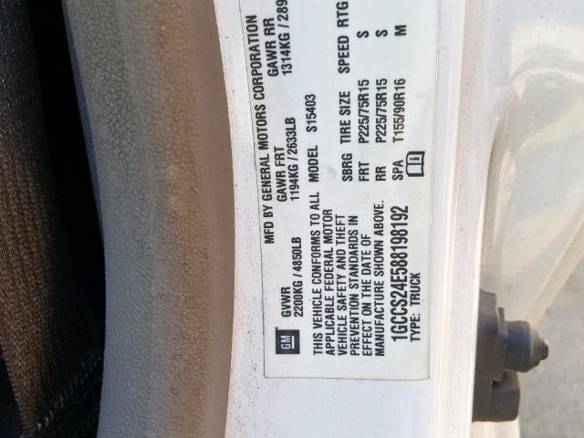 1GCCS24E588198192 - 2008 CHEVROLET COLORADO L WHITE photo 10