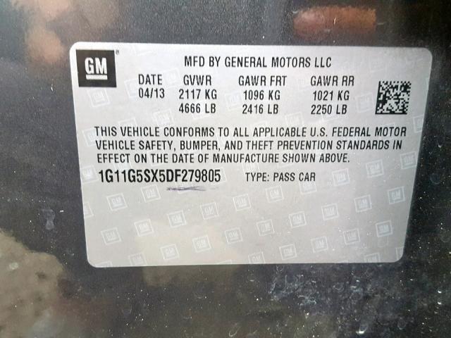 1G11G5SX5DF279805 - 2013 CHEVROLET MALIBU 3LT ბეჟი ფოტო 10