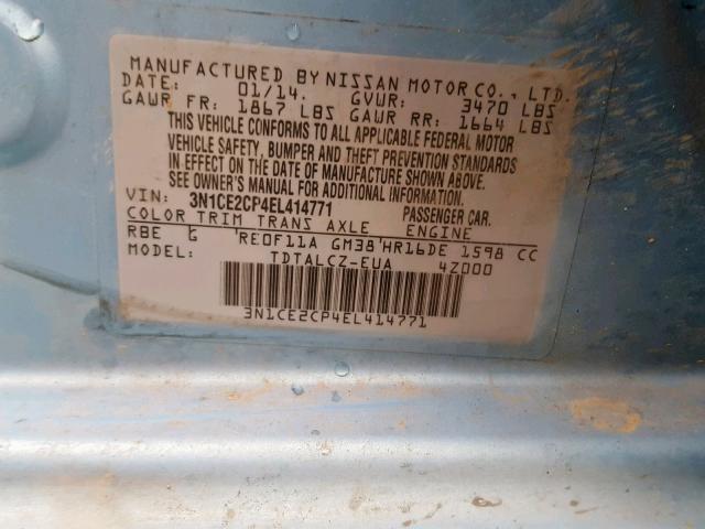 3N1CE2CP4EL414771 - 2014 NISSAN VERSA NOTE BLUE photo 10