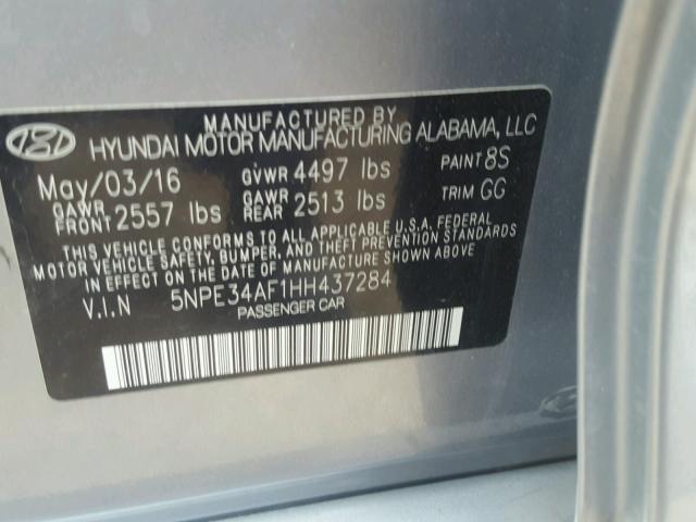 5NPE34AF1HH437284 - 2017 HYUNDAI SONATA SPO SILVER photo 10