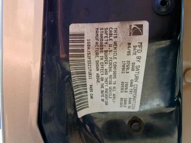 1G8AJ52F55Z171811 - 2005 SATURN ION LEVEL TAN photo 10
