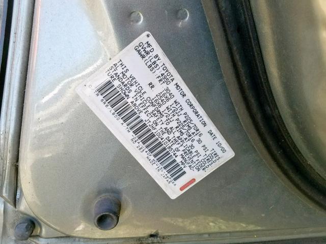 JTJHF10U410185744 - 2001 LEXUS RX 300 GRAY photo 10