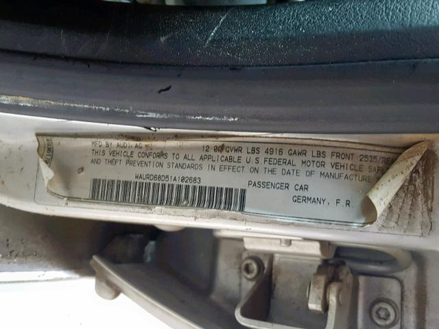 WAURD68D51A102683 - 2001 AUDI S4 2.7 QUA SILVER photo 10