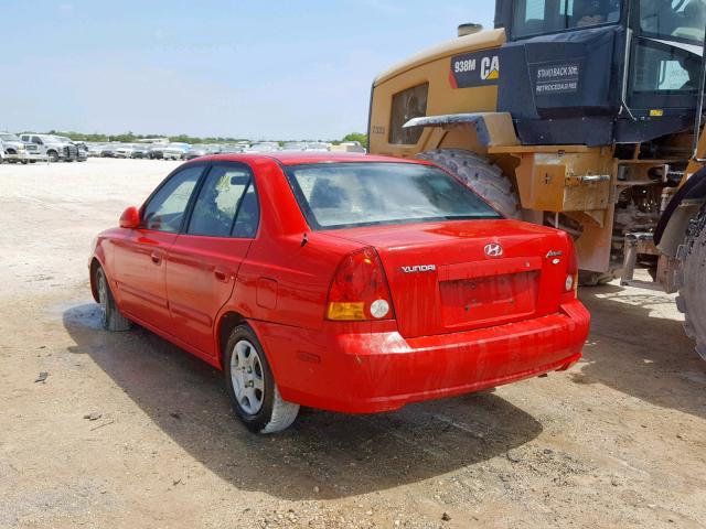 KMHCG45C04U525234 - 2004 HYUNDAI ACCENT GL RED photo 3