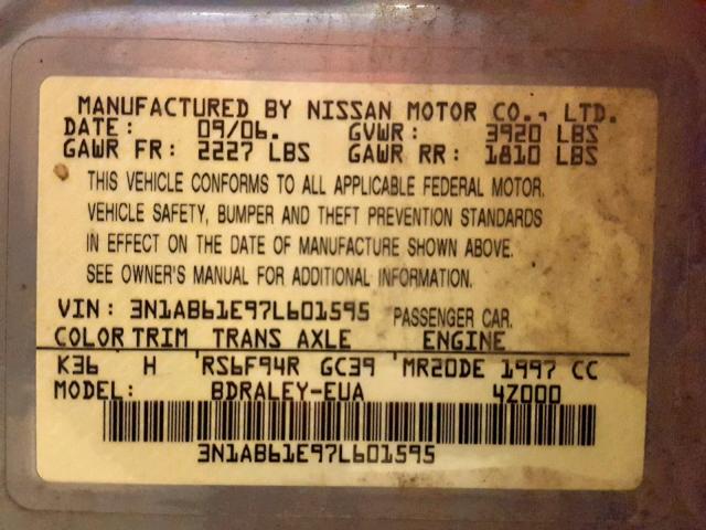 3N1AB61E97L601595 - 2007 NISSAN SENTRA 2.0 SILVER photo 10