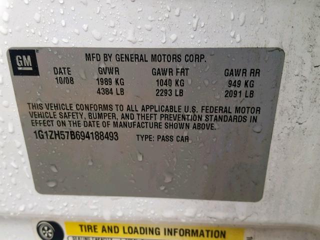 1G1ZH57B694188493 - 2009 CHEVROLET MALIBU 1LT 白色 照片 10