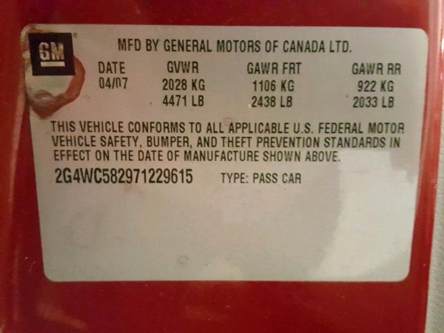 2G4WC582971229615 - 2007 BUICK LACROSSE C RED photo 10