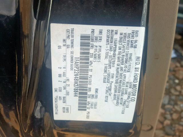 1FAHP32N48W278844 - 2008 FORD FOCUS S/SE BLACK photo 10