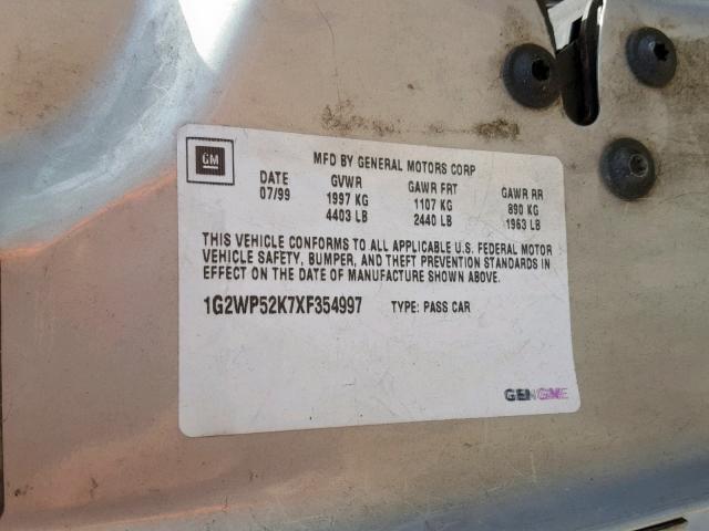 1G2WP52K7XF354997 - 1999 PONTIAC GRAND PRIX SILVER photo 10