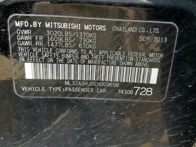 ML32A3HJ0EH009698 - 2014 MITSUBISHI MIRAGE DE BLACK photo 10