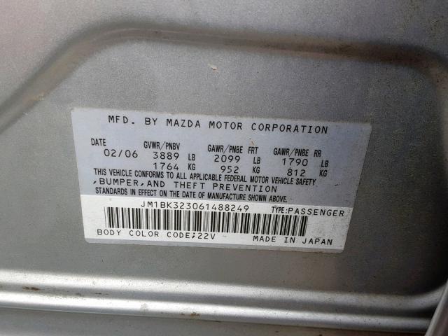 JM1BK323061488249 - 2006 MAZDA 3 S SILVER photo 10