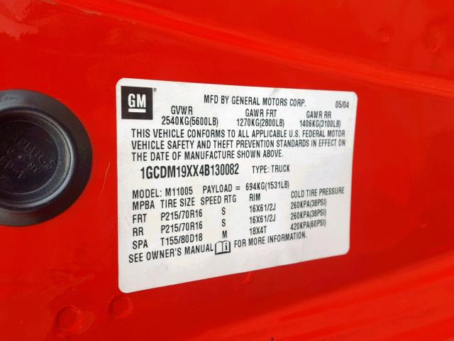 1GCDM19XX4B130082 - 2004 CHEVROLET ASTRO RED photo 10