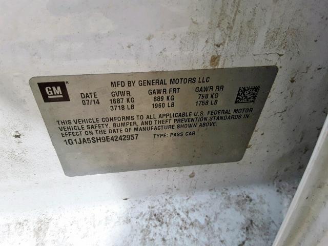 1G1JA5SH9E4242957 - 2014 CHEVROLET SONIC LS WHITE photo 10