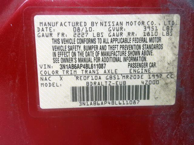 3N1AB6AP4BL611087 - 2011 NISSAN SENTRA 2.0 RED photo 10