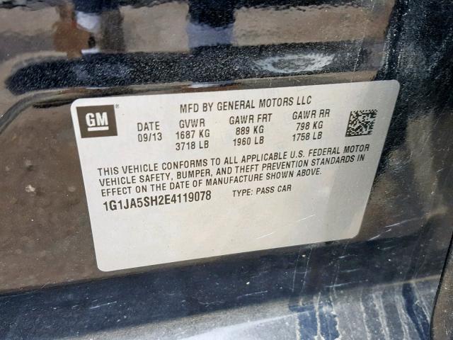 1G1JA5SH2E4119078 - 2014 CHEVROLET SONIC LS BLACK photo 10