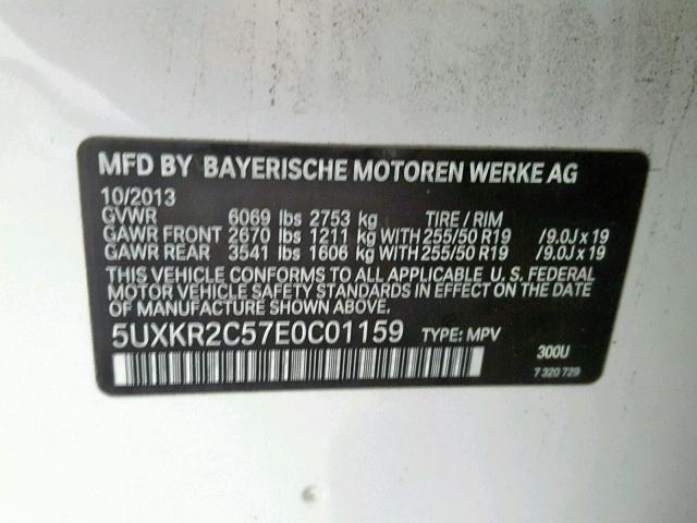 5UXKR2C57E0C01159 - 2014 BMW X5 SDRIVE3 WHITE photo 10