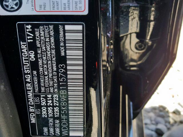 WDDHF5KB9FB115793 - 2015 MERCEDES-BENZ E 350 BLACK photo 10