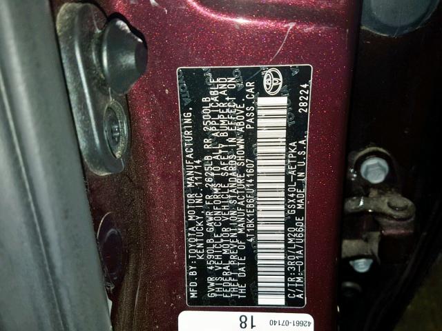 4T1BK1EB6FU141607 - 2015 TOYOTA AVALON XLE MAROON photo 10