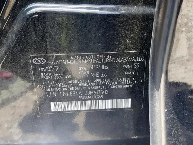 5NPE34AF3JH613502 - 2018 HYUNDAI SONATA SPO BLACK photo 10