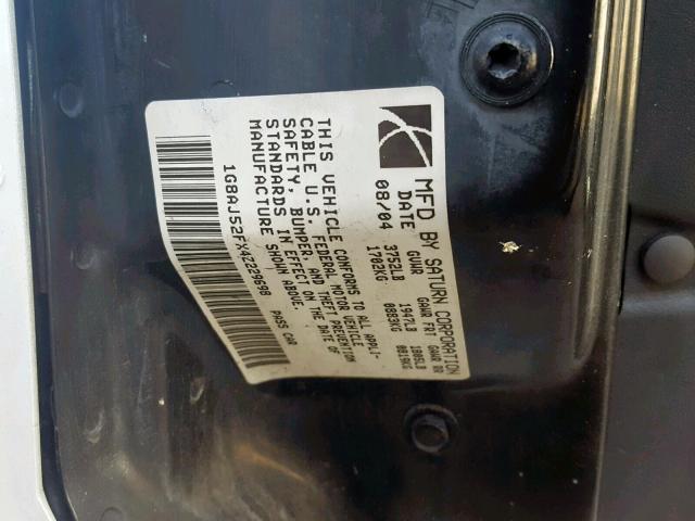1G8AJ52FX4Z229698 - 2004 SATURN ION LEVEL WHITE photo 10