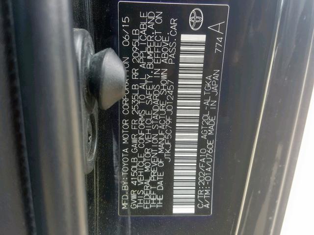 JTKJF5C79FJ012457 - 2015 TOYOTA SCION TC შავი ფოტო 10