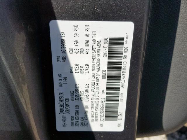 3D7KS28C47G747819 - 2007 DODGE RAM 2500 S ვერცხლისფერი ფოტო 10