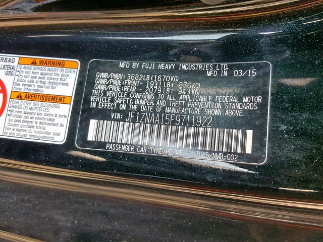 JF1ZNAA15F9711922 - 2015 TOYOTA SCION FR-S BLACK photo 10