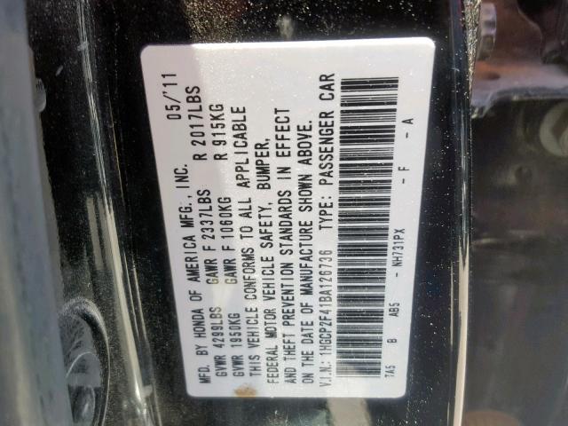 1HGCP2F41BA126736 - 2011 HONDA ACCORD LXP BLACK photo 10