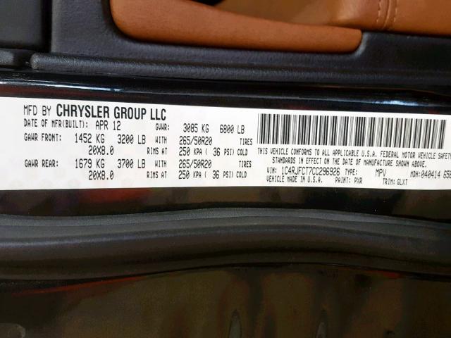 1C4RJFCT7CC296926 - 2012 JEEP GRAND CHER BLACK photo 10