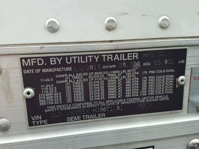 1UYVS253XHG907101 - 2017 UTILITY TRAILER WHITE photo 10