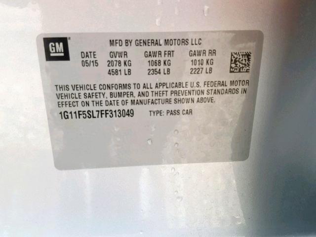 1G11F5SL7FF313049 - 2015 CHEVROLET MALIBU LTZ 银色 照片 10