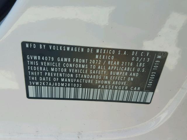 3VW2K7AJ8DM281032 - 2013 VOLKSWAGEN JETTA BASE 白色 照片 10