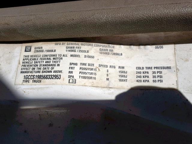 1GCCS198568332953 - 2006 CHEVROLET COLORADO WHITE photo 10