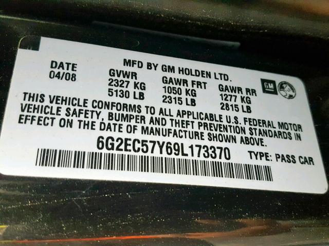 6G2EC57Y69L173370 - 2009 PONTIAC G8 GT BLACK photo 10