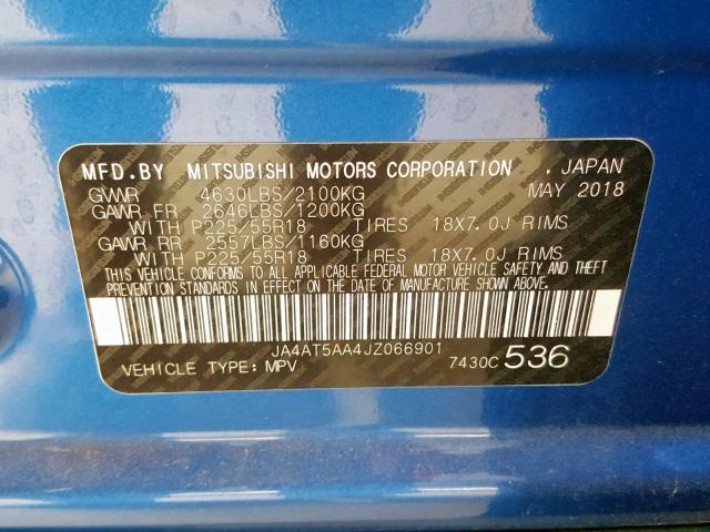 JA4AT5AA4JZ066901 - 2018 MITSUBISHI ECLIPSE CR BLUE photo 10