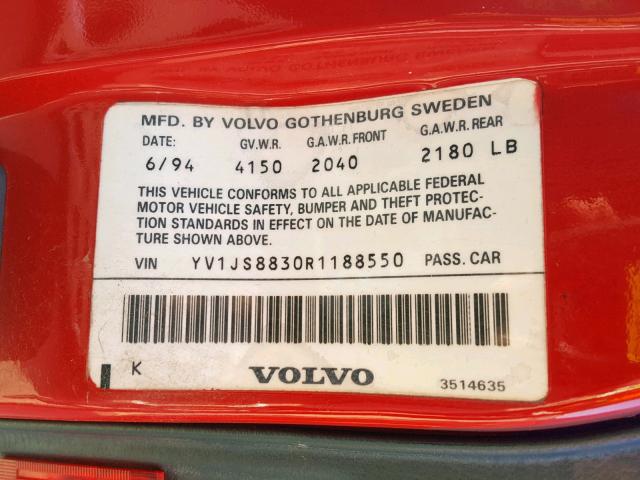 YV1JS8701N1087132 - 1992 VOLVO 940 BASE RED photo 10