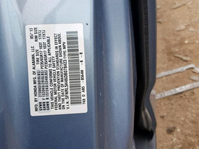 5FNRL5H46DB078423 - 2013 HONDA ODYSSEY EX BLUE photo 10