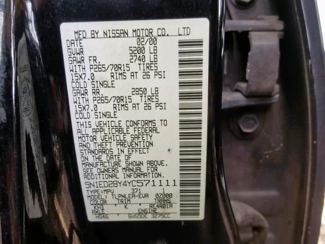 5N1ED28Y4YC571111 - 2000 NISSAN XTERRA XE BLACK photo 10