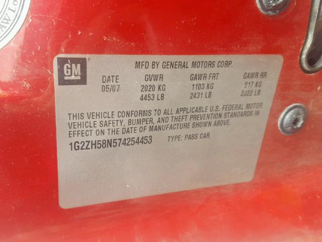 1G2ZH58N574254453 - 2007 PONTIAC G6 GT RED photo 10