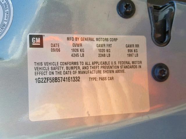 1G2ZF58B574161332 - 2007 PONTIAC G6 VALUE L GRAY photo 10