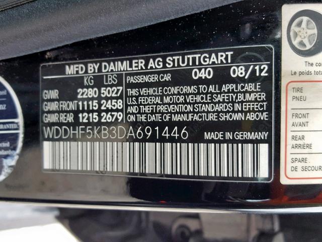 WDDHF5KB3DA691446 - 2013 MERCEDES-BENZ E 350 BLACK photo 10