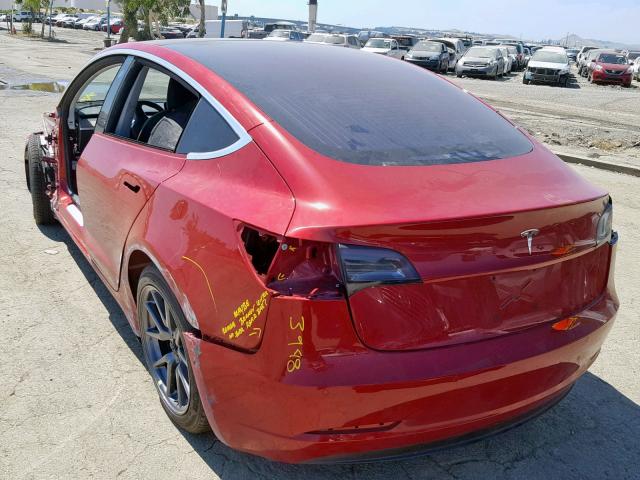 5YJ3E1EA6JF007222 - 2018 TESLA MODEL 3 RED photo 3