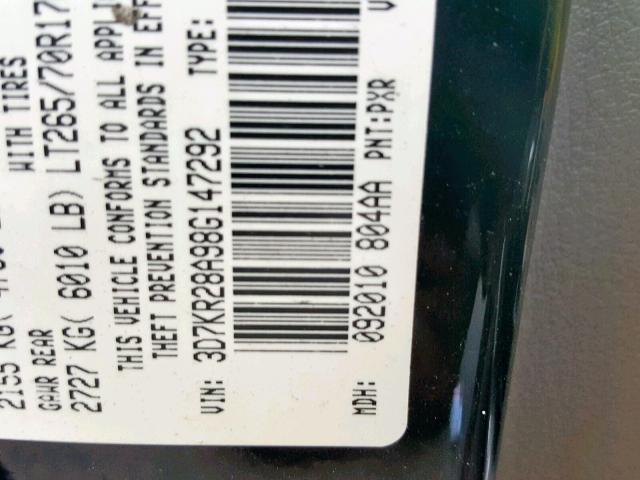 3D7KR28A98G147292 - 2008 DODGE RAM 2500 S Սև լուսանկար 10